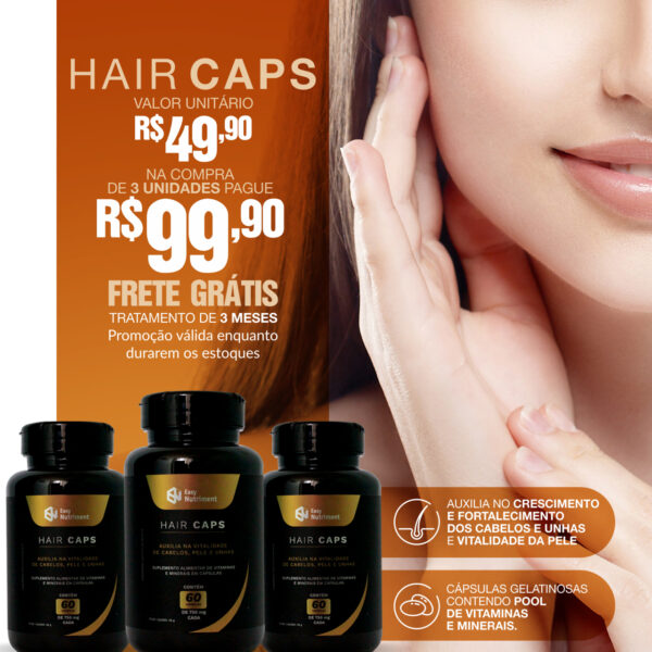 Combo 3 HAIR CAPS (pele, cabelos e unhas) com 60 cápsulas cada